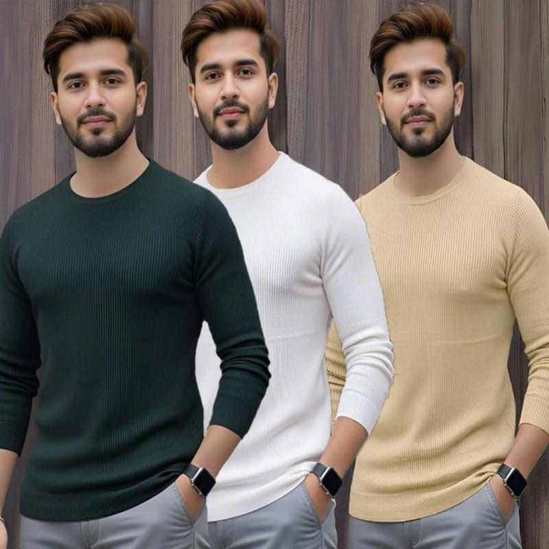 Men's Premium 2/2 Rib Full Sleeve T-shirt 3 pcs Combo